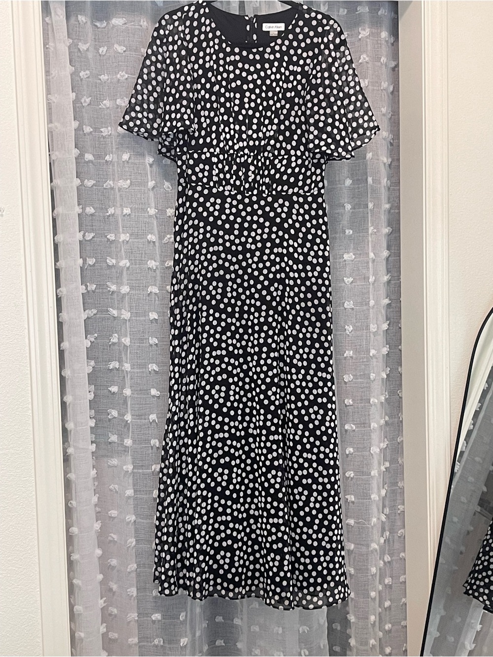 Calvin Klein Black and White Polka Dot Maxi Dress